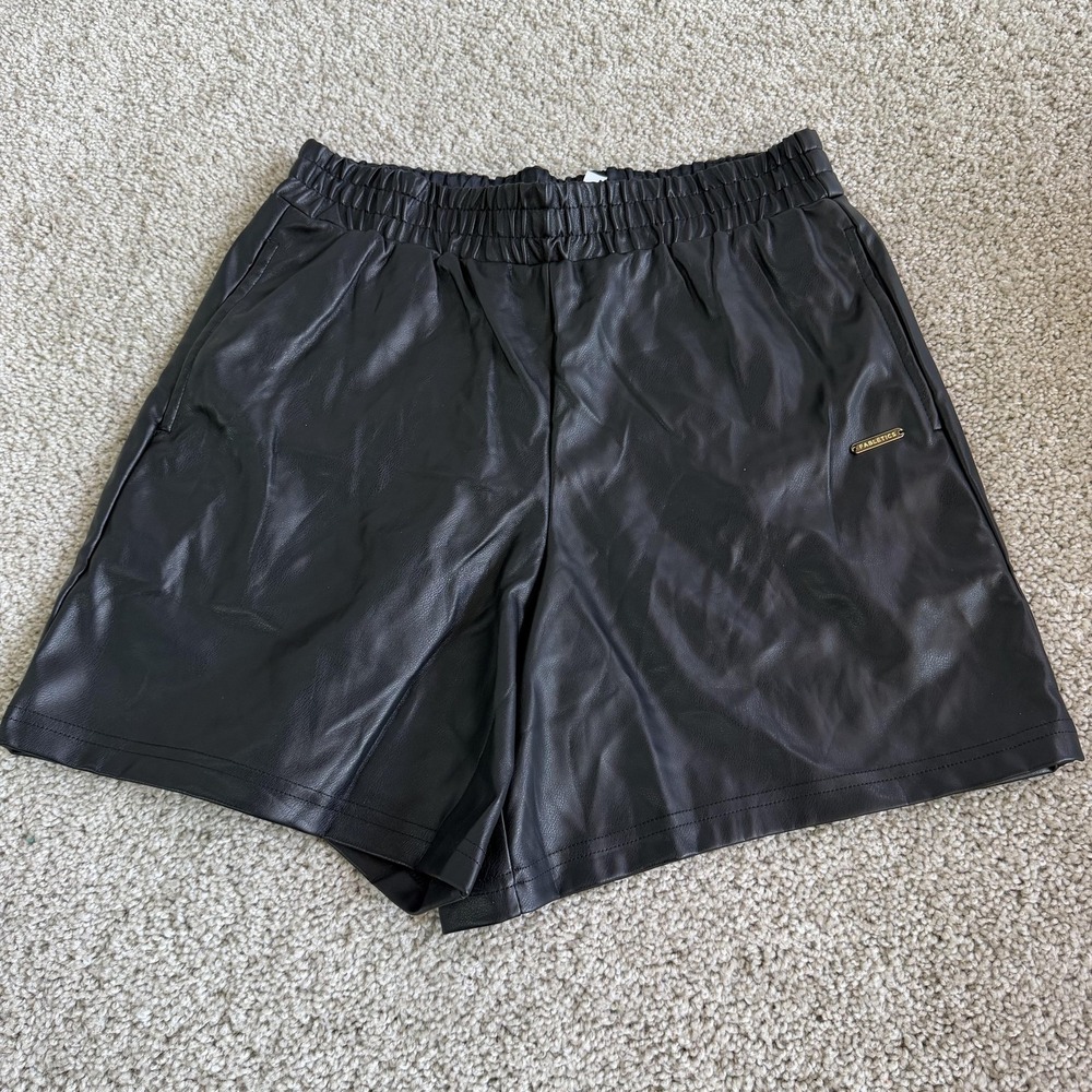 Fabletics Sweat Shorts Womens S Black Faux Leather Elastic Waist Casual Athletic